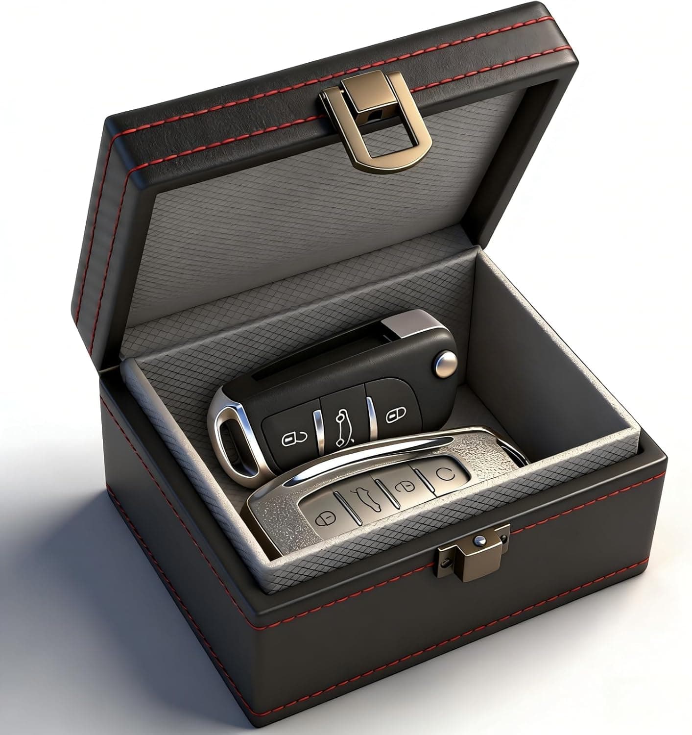 Car Key Signal Blocker Box, [Gift for Men] Small Faraday Box for Car Keys, Premium Leather Anti-Theft Key Fob Protector RFID Signal Blocking Box,11.7 x 9.2 x 6.4 cm