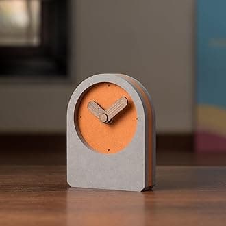 COMMA Haze | Desk & Shelf Clock | Size (13cm X 10cm) (5.11inch X 3.93) | Wooden Finish Table Analog Clock | Battery Operated | Composite Material - Orange