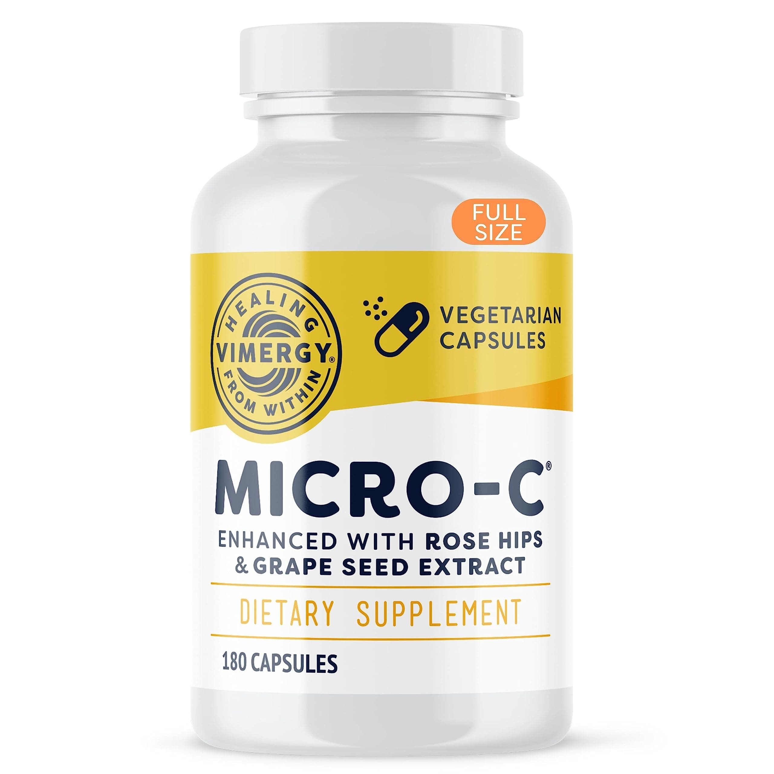 Micro-C® Vitamin C Capsules – 500mg per Capsule, Supports Immune Health*, Promotes Collagen Production, Supports Healthy Bones*, Kosher, Vegan & Gluten-Free, Regular Size 180 Capsules