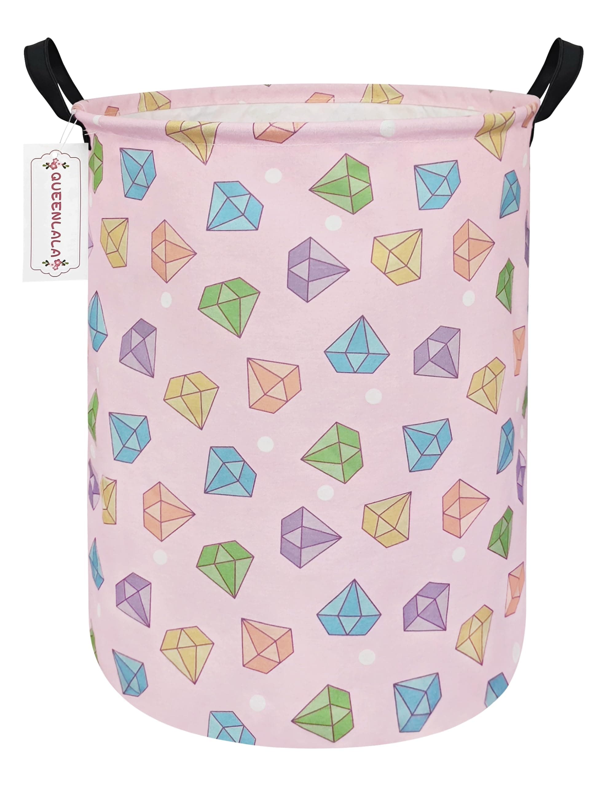 QUEENLALA Large Storage Basket,Laundry Hamper/Bathroom/Home Decor/Collapsible Round Storage Bin,Boys and Girls Hamper/Boxes/Clothing(Round-Color diamond)