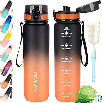 Water Bottle 1L BPA Free Sports Drink Bottle Dishwasher Safe Canteen Bottle Leakproof Motivational Water Bottle with Time Markings