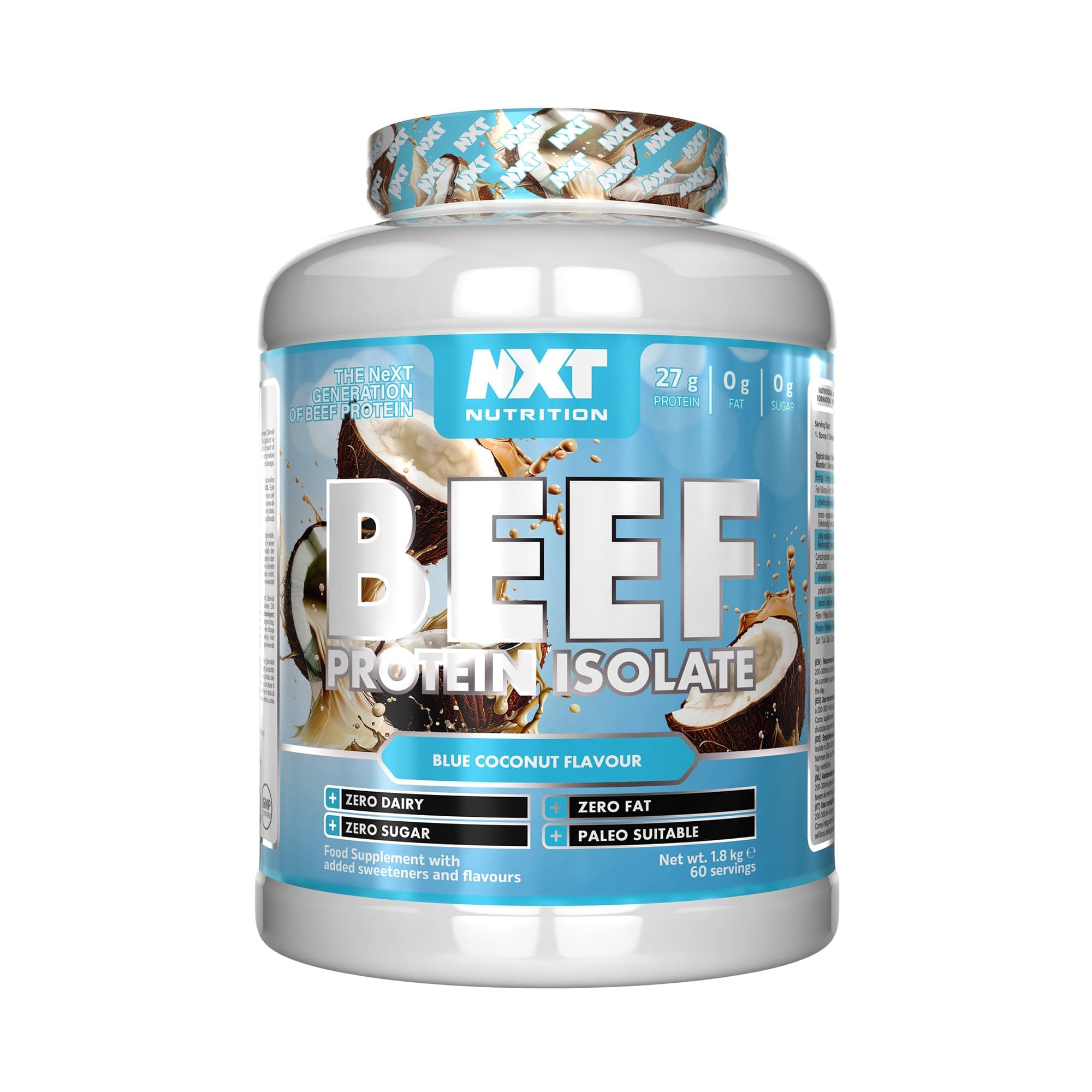 NXT Nutrition Beef Protein Isolate Powder - Protein Powder High in Natural Amino Acids - Paleo, Keto Friendly - Dairy and Gluten Free - Muscle Recovery | 1.8kg - Blue Coconut
