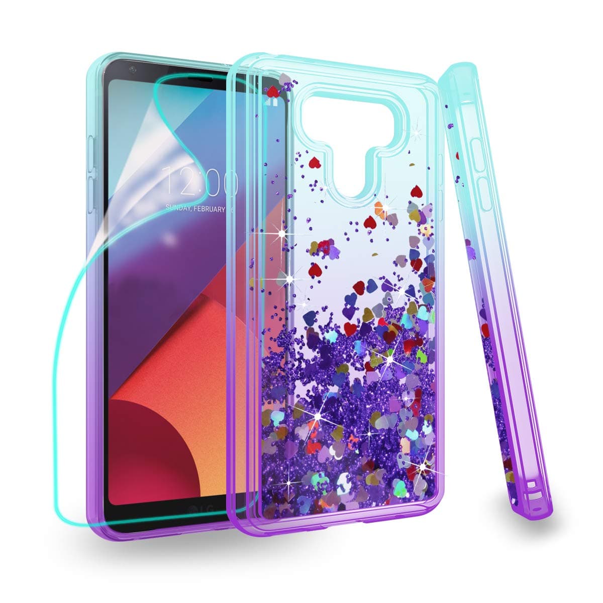 ZingCon Suit for LG G6 Case,LG G6 Plus Phone Case, Glitter Case with Quicksand Bling Adorable Shine,[HD Screen Protector] Shockproof Hybrid Hard PC Soft TPU Protective Cover-Lake Blue/Purple