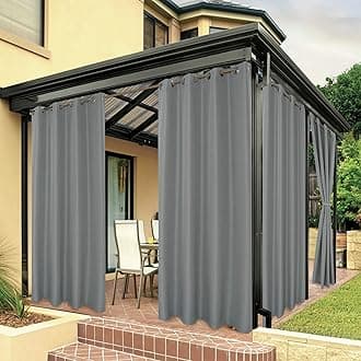 BONZER Outdoor Waterproof Curtains for Patio Privacy Grommet Light Filtering Outside Curtains for Gazebo, Porch, Pergola, Pavilion, 1 Panel, 84W x 84L inch, Grey