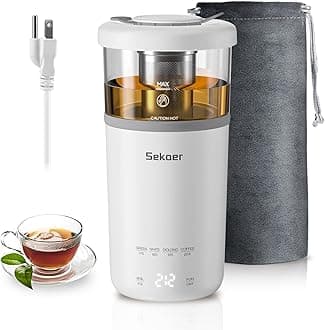 Sekaer Travel Electric Tea Kettle, Portable Small Mini Hot Glass Teapot Maker with Infuser, 350ML&400W Fast Heat Personal Water Boiler, BPA-Free White