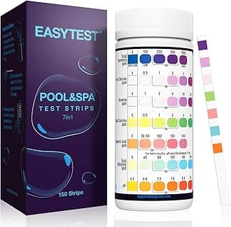 EASYTEST 7-Way Pool Test Strips, 150 Strips Water Chemical Testing for Hot tub and Spa, Accurate Test Bromine, Total Alkalinity, pH, Free Chlorine, Total Hardness, Cyanuric Acid, and Total Chlorine