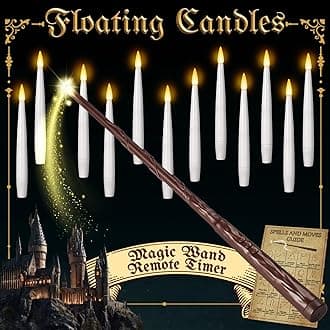 NURADA Floating Candles with Wand Remote Timer - Magic LED Hanging Flameless Taper Candles Flickering Battery Operated for Birthday Theme Party Halloween Home Window Decor - White 12 Pack