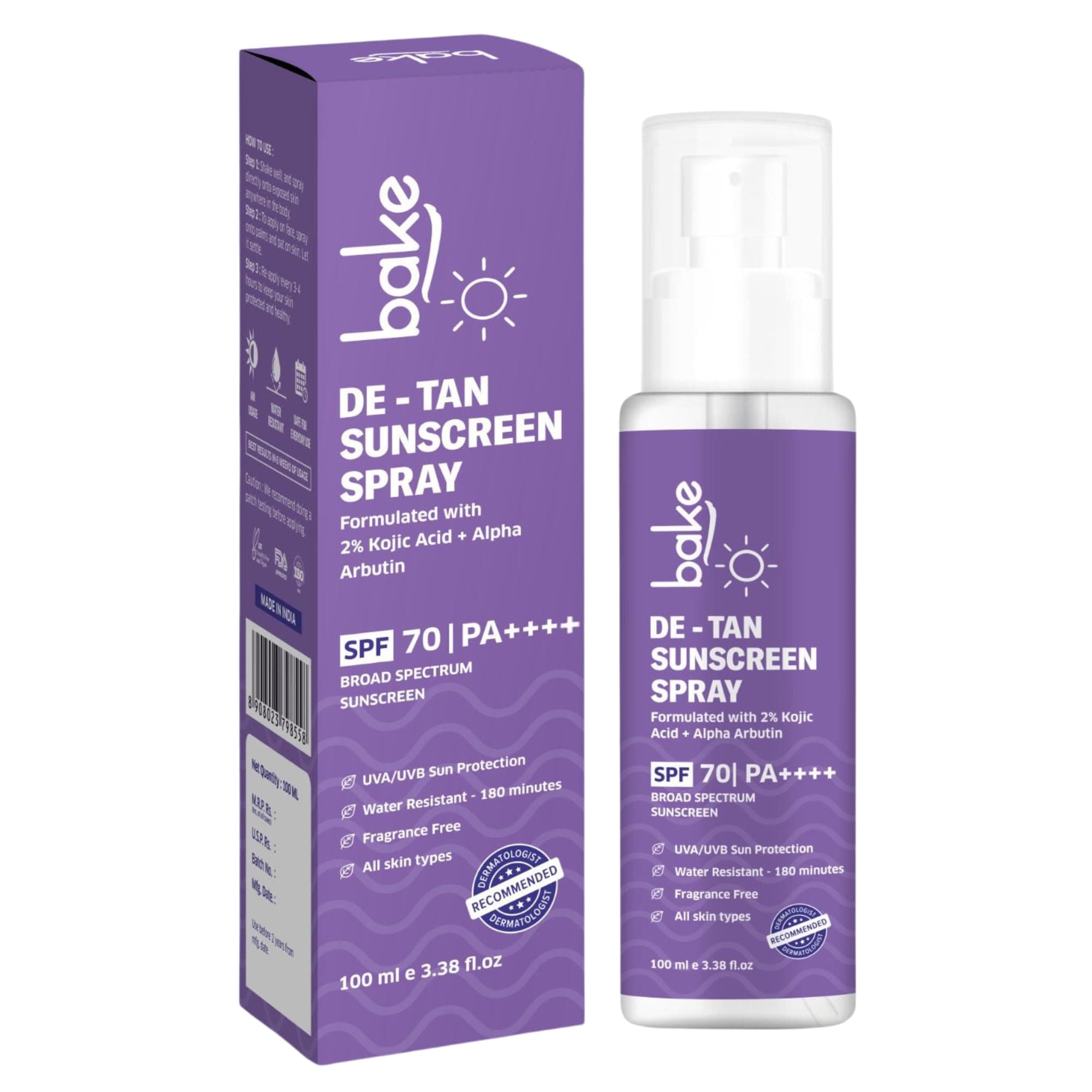 Sunscreen Spray SPF 70 PA++++ | Sweat Resistant & Waterproof - 180 Minutes | With 2% Kojic Acid & Alpha Arbutin | For Tan Removal, Pigmentation & UVA/B Sun Protection | No Whitecast, Lightweight - 100ml