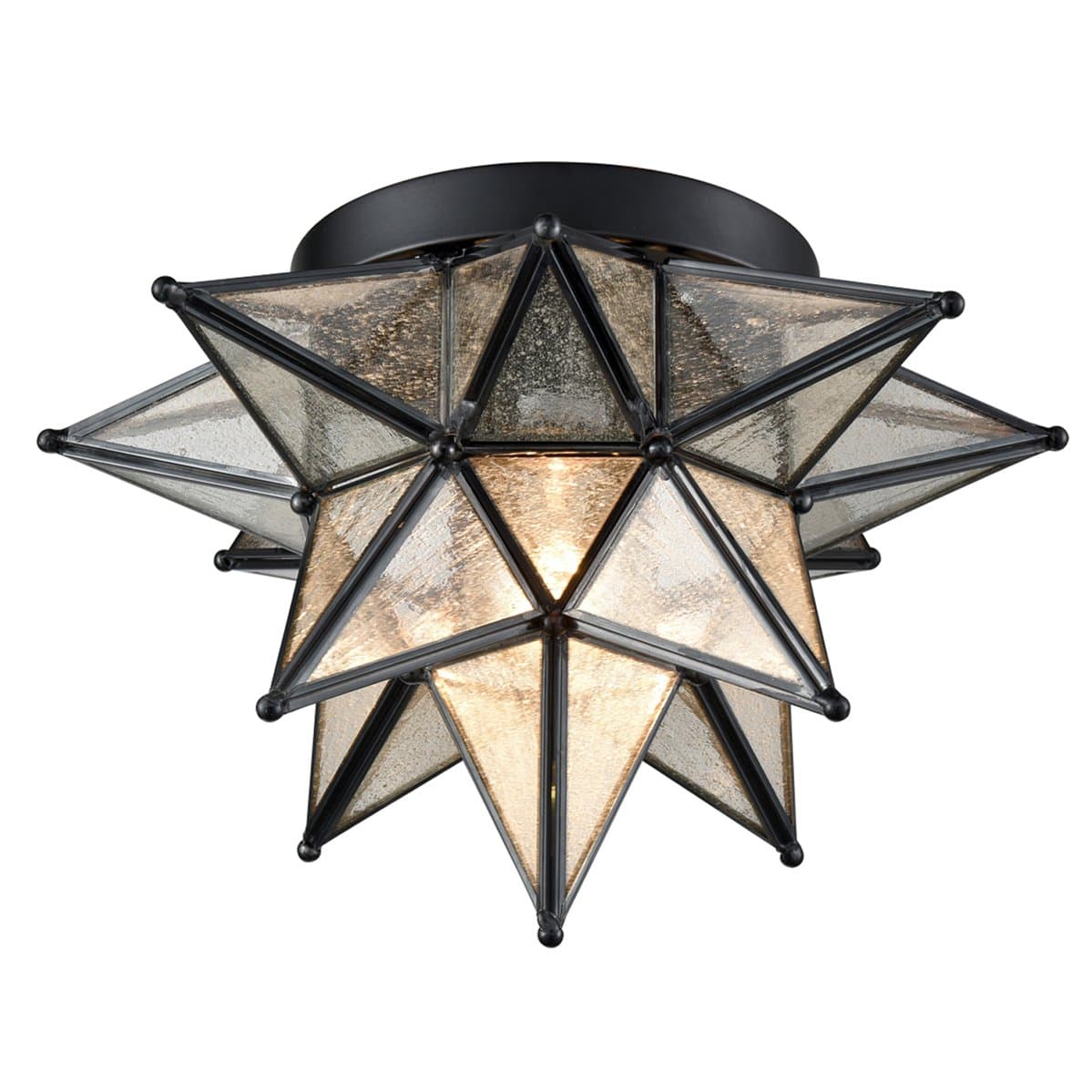 DAYCENT Black Moravian Star Light Flush Mount with Seeded Glass Shade Moroccan Star Ceiling Light Fixture for Kitchen Hallway Foyer