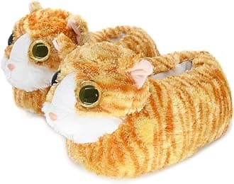 OnmygogoIndoor Fuzzy Winter Animal Cat Plush Soft Kitty Slippers for Men Women and Kid, Lovely Cat with Big Eyes