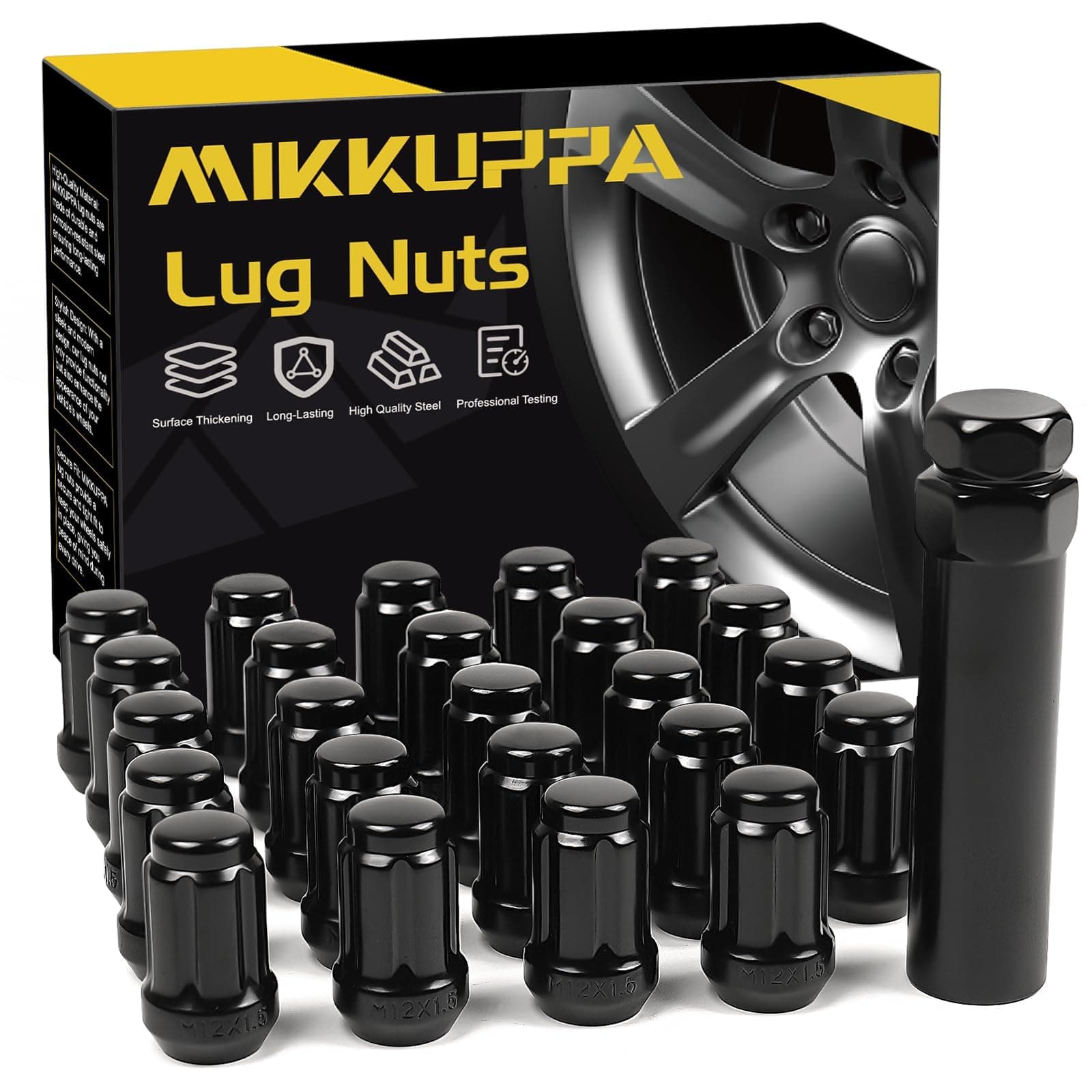MIKKUPPA 24pcs M12x1.5 Lug Nuts - Replacement for 1984-2013 Toyota 4Runner, 1995-2013 Tacoma, 2000-2006 Tundra Aftermarket Wheel - Black Closed End Lug Nuts with Socket