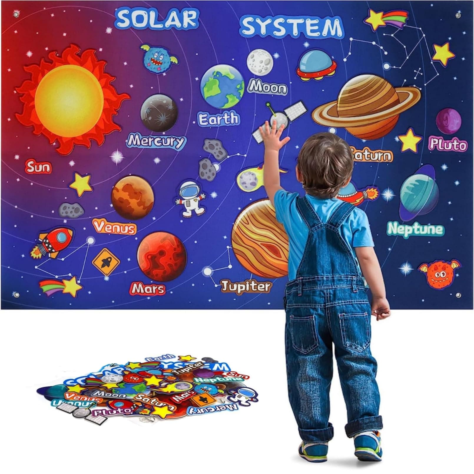 AM ANNA 40Pcs Solar System Planets Toys,Plant System Felt Board for Toddlers, Felt Flannel Board Story Set for Kids, 3.5 Ft Preschool Early Learning Center for Classroom Planet Toys (Solar System)