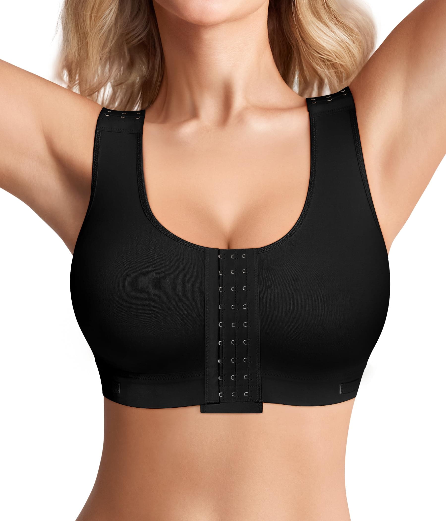 Women Front Closure Post Surgery Compression Everyday Bras for Mastectomy Support with Adjustable Straps Wirefree