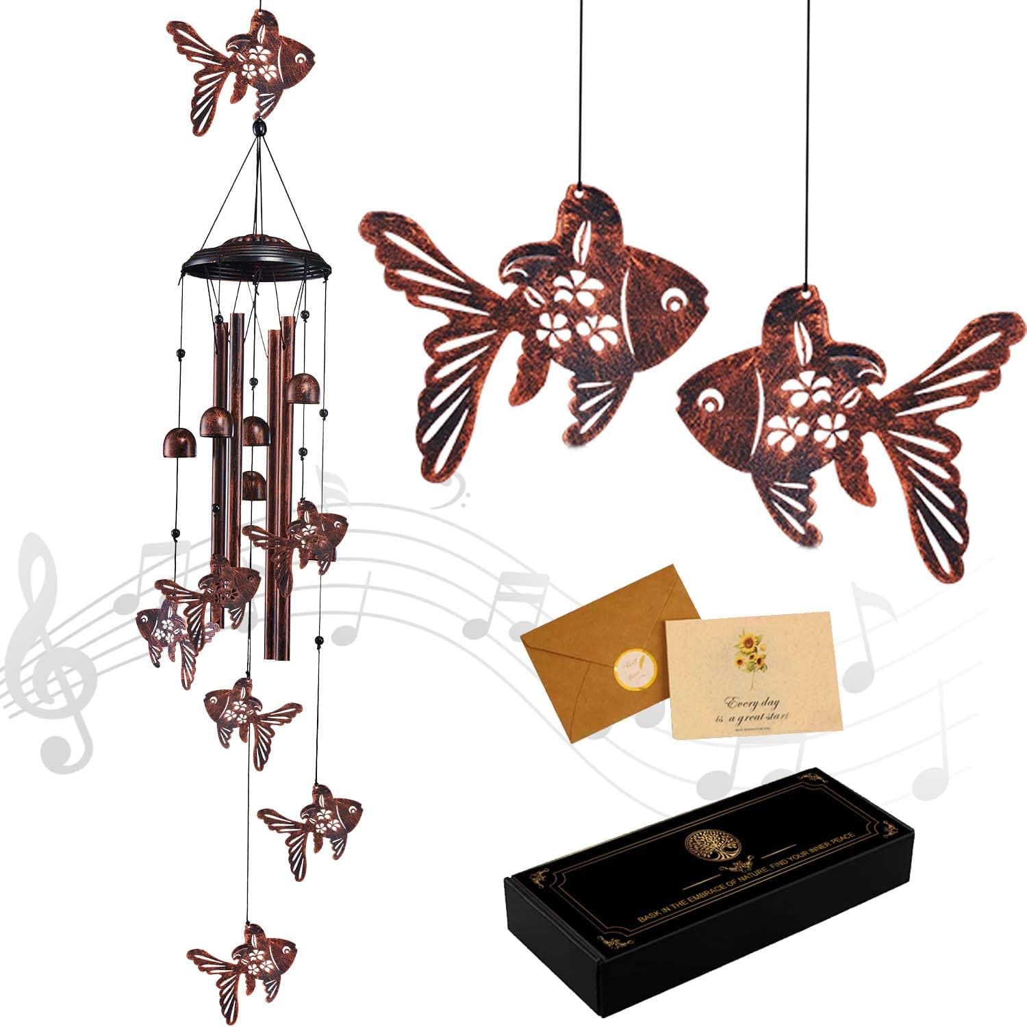 Fish Wind Chimes for Outside, Metal Windchimes Outdoors Clearance with 4 Aluminum Tubes, Garden Patio Yard Home Decor, Fish Gifts for Pet Lovers Women Men Mom Grandma, Unique Festival Birthday Gift