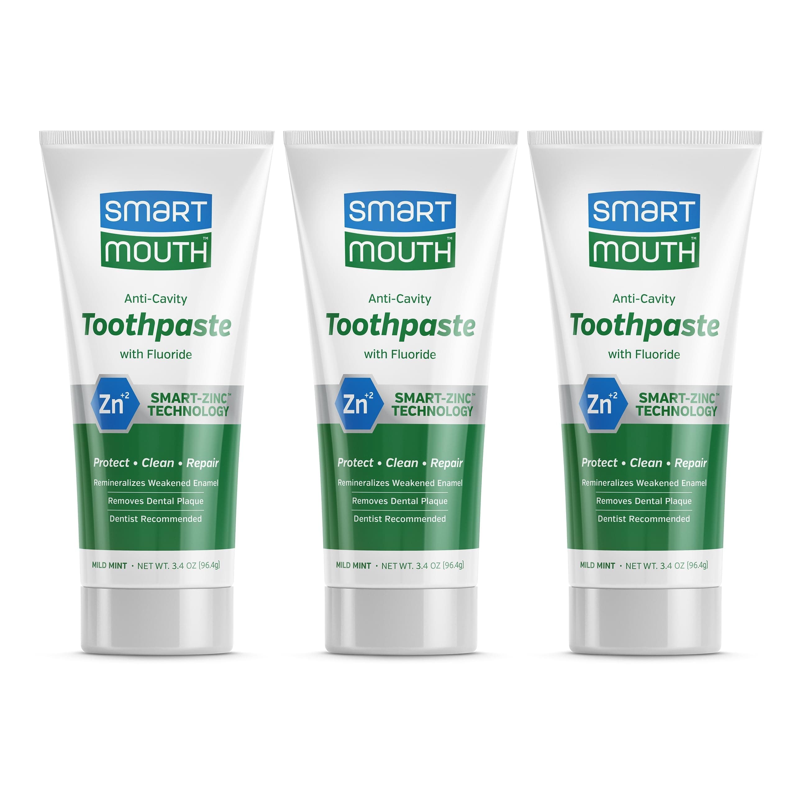 Premium Zinc Ion Toothpaste, Cavity, Enamel, and Plaque Help, Mild Mint, 3.4 oz, 3 Pack