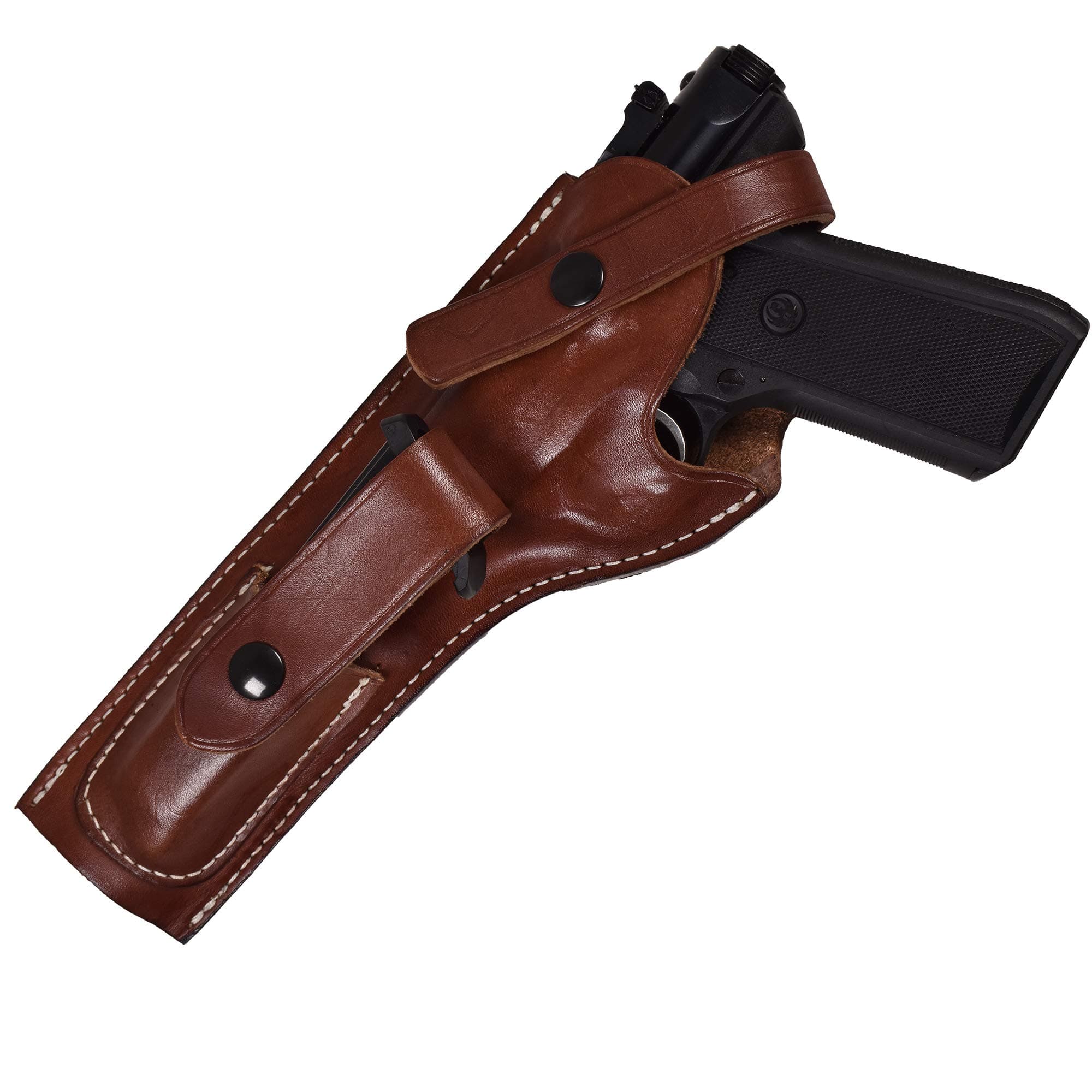 Leather Holster Compatible With Ruger MK I, II, III, IV handguns with 5.5-Inch Barrel | Leather Holster with Extra Mag Pouch| Leather Handgun Holster Compatible with MK 22 Handgun |Proudly USA Made |