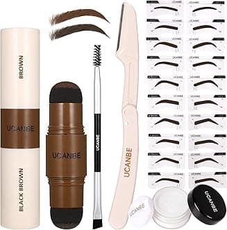 UCANBE 25PCS Eyebrow Stamp Stencil Kit With Dual-Color Eyebrow Stamp Pomade,20 Reusable Eyebrow Stencils,Finising Powder,Brush,Eyebrow Razor,Zipper Pouch,Waterproof Eye Brow Stamping and Shaping Kit05