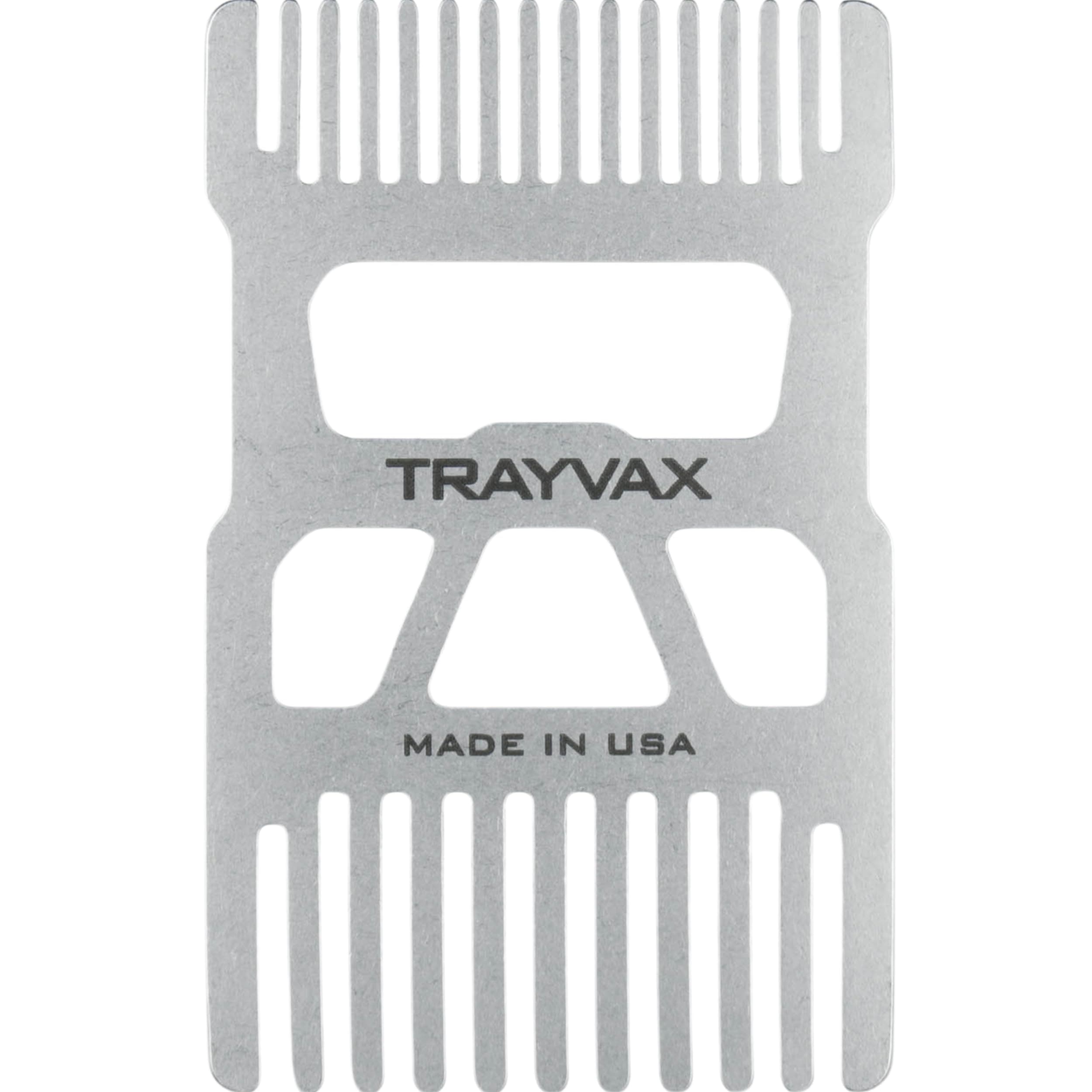 Trayvax Shift Wallet Comb, Wide Tooth Comb for Beard and Hair with Bottle Opener, RFID Protection, Stainless Steel, Silver