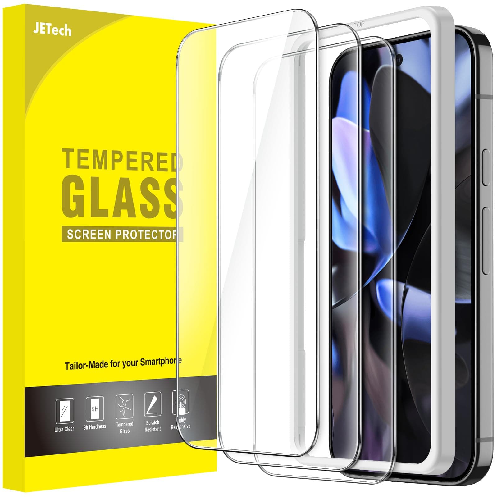 Screen Protector for Google Pixel 10/10 Pro / 9/9 Pro, Tempered Glass Film with Easy Installation Tool, Fingerprint Compatible, HD Clear, 3-Pack