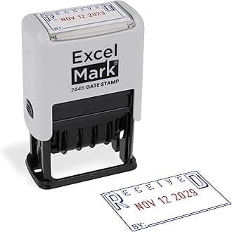 ExcelMark 2445 Date Stamp with Text - Blue and Red Ink (Gray Mount, Received)