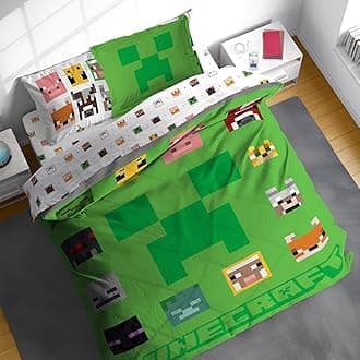 Sunny Side Up Minecraft Full Comforter Set - 7 Piece Kids Bedding Includes Comforter, Sheets & Pillow Cover - Super Soft Gamer Microfiber Bed Set