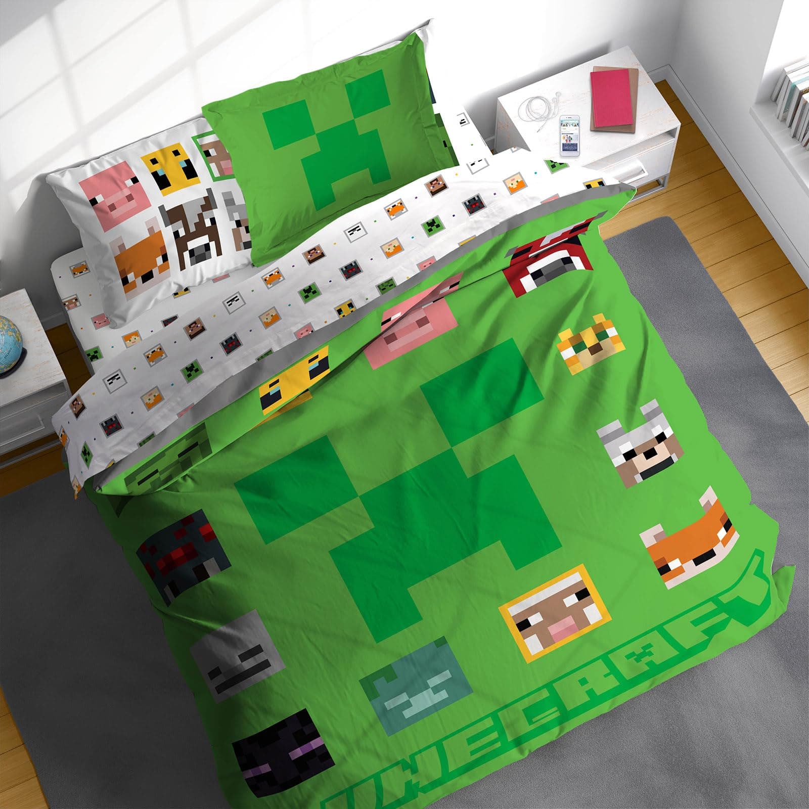 Sunny Side Up Minecraft Full Comforter Set - 7 Piece Kids Bedding Includes Comforter, Sheets & Pillow Cover - Super Soft Gamer Microfiber Bed Set