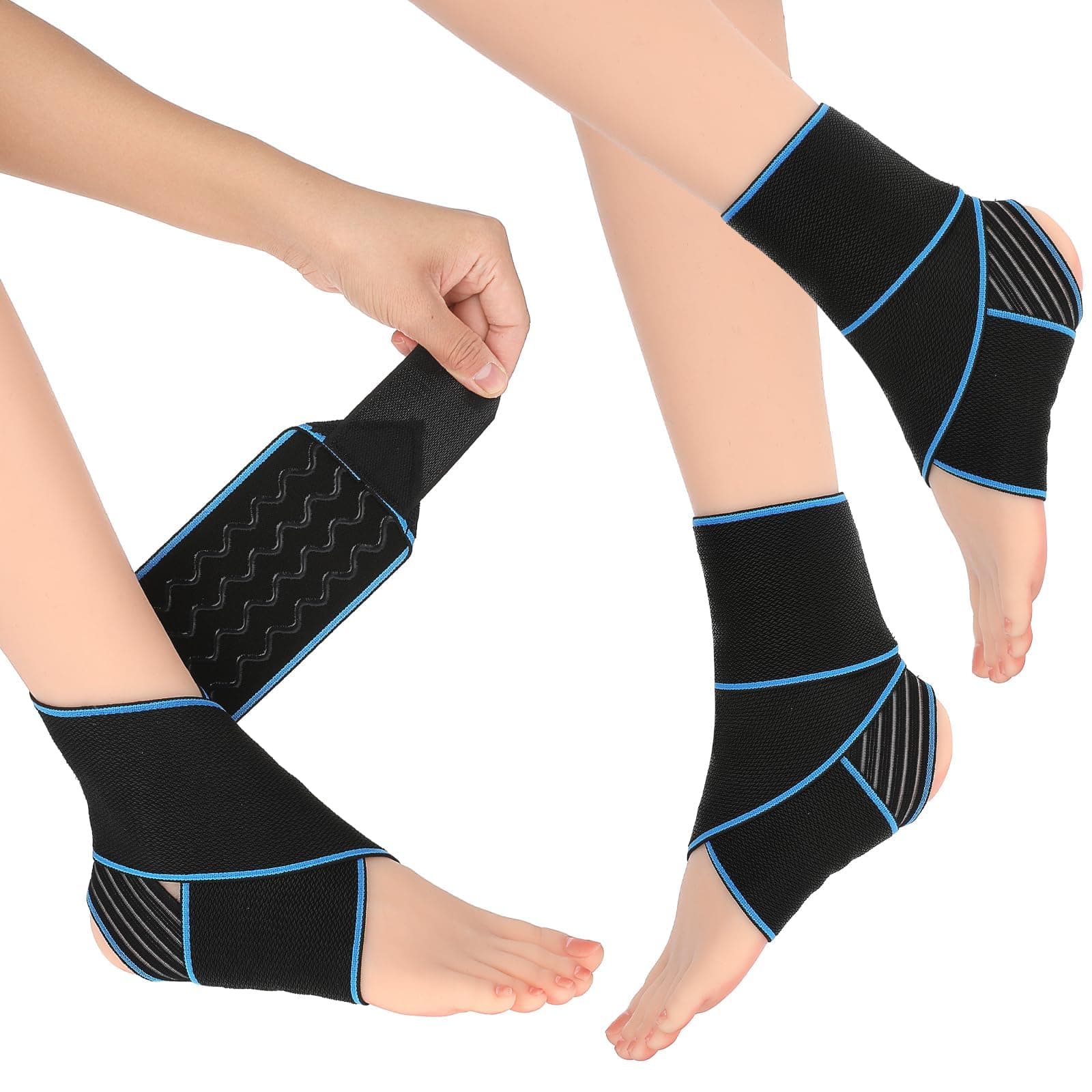KASTWAVE Ankle Support, Compression Ankle Brace, Adjustable Ankle Support with Wrap, Thin&Light Sports Ankle Strap Sleeves Protector for Sprained Ankle Running Soccer Tennis Gymnastics Working, 1 Pair