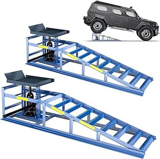 2 Heavy-Duty Car Ramps, 5-Ton (5000 kg) Capacity, High-Load Hydraulic Ramps with Reflective Strips for Safe Nighttime Use, Adjustable Height from 9.8 to 15 in, Usable as Workshop Lifting Platform