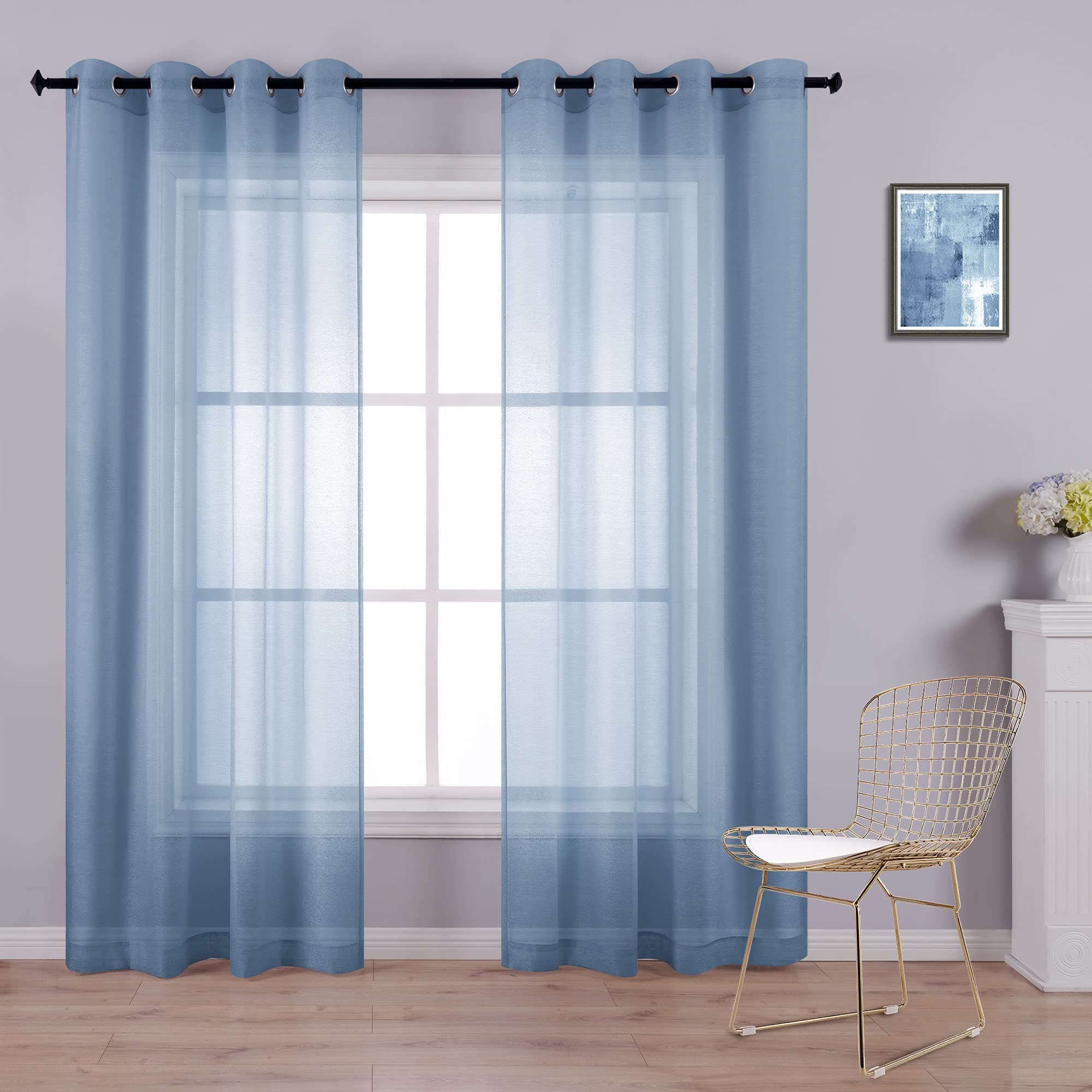 KOUFALL Blue Curtains 84 Inch Length 2 Panels Set for Living Room,Sheer Grommet Window Light Blue Curtains for Bedroom,Grey Slate BlueOEKO-TEX STANDARD 100