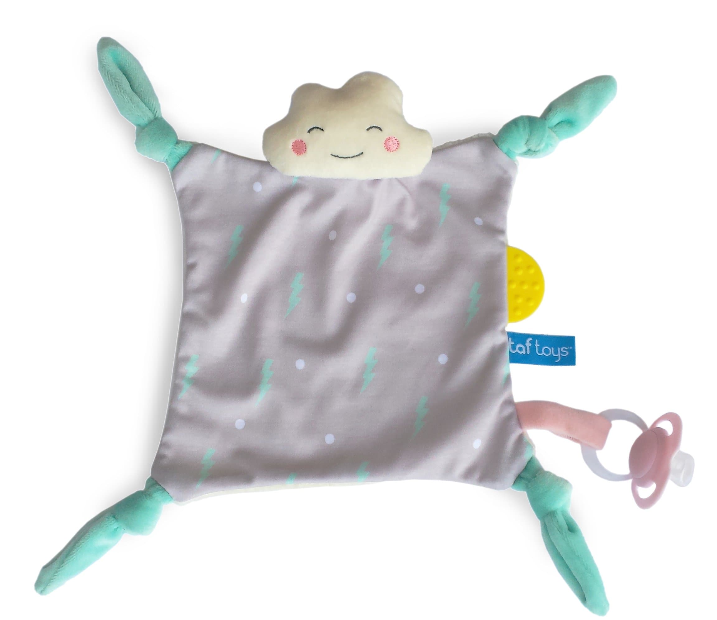 Taf Toys Cheerful Cloud Soft Blankie Comforter Toy with Teether & Soother Attachment Strap Security Blanket Machine Washable Gift for New Born Baby +