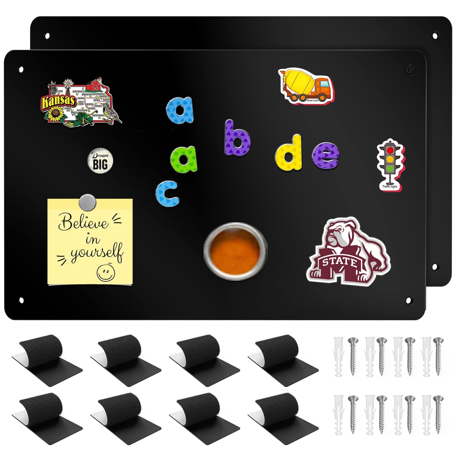Magnetic Board, Magnet Display, 17.5" Wide x 12" High, for Magnets and Bulletin Board - Comes with Dual Lock Tape for Easy Hanging (black-2pack)