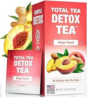 Slimming Detox Tea Caffeine Free, Herbal Blend with Chamomile, Hibiscus and Ginger Root for Colon Cleanse Weight Management Drinks – Natural Ginger & Peach Tea (25 Bags)