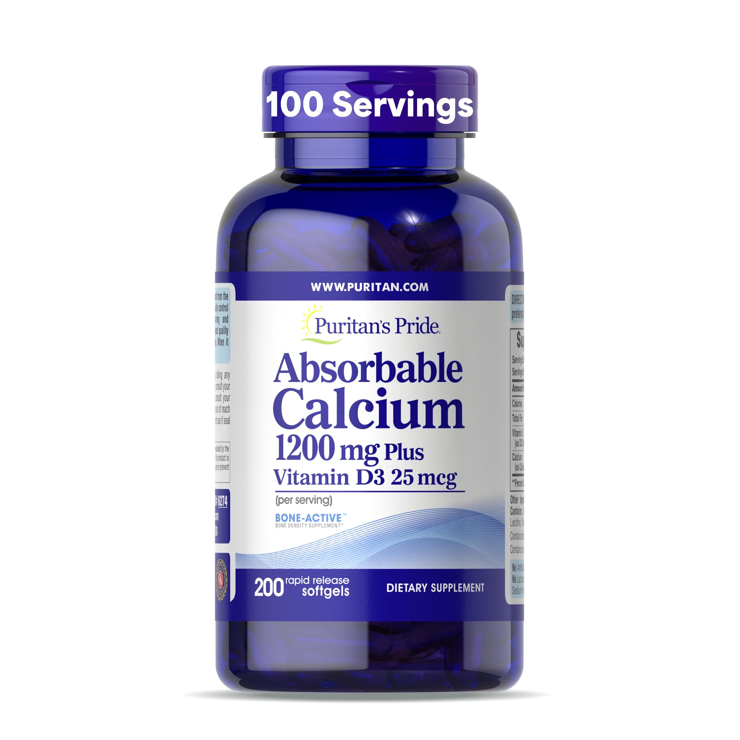 Absorbable Calcium 1200 mg Plus Vitamin D3 25mcg 1000 IU with Bone-Active™, 200 Rapid Release Softgels