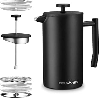 Black Stainless Steel Coffee Press Maker with Double Wall and Extra Filters for A Richer and Fuller Coffee Flavor (34oz)