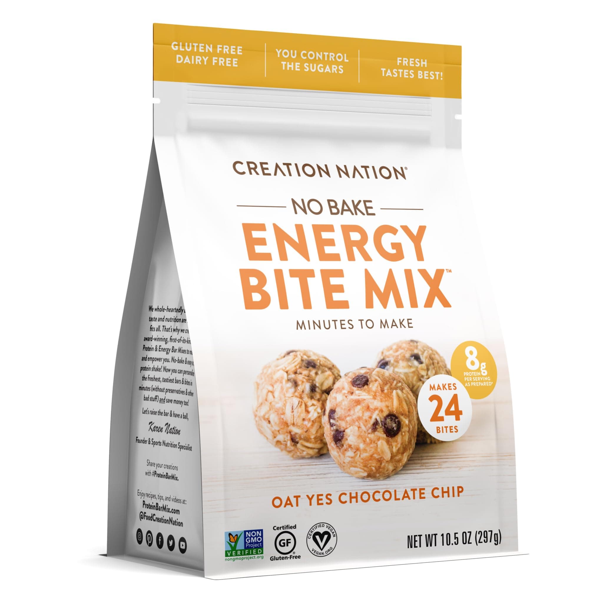 NO-BAKE ENERGY BITE MIX ~ Makes 24 delicious ENERGY BALLS, BITES, COOKIES. "Oat Chocolate Chip" is Gluten Free, Vegan, Soy Free, Coffee Free. Easy, fun, no baking