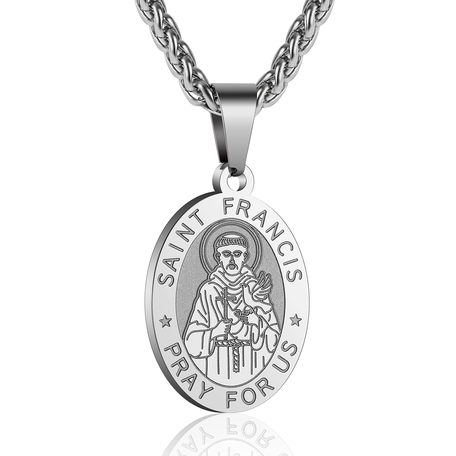 Oval Saint Christopher/Michael/Joseph/Jude/Virgin Mary/Joseph/Francis/Patrick/Anthony/Benedict/Thomas Necklace for Men Women, Stainless Steel Catholic Patron Pendant with Chain 24 Inches