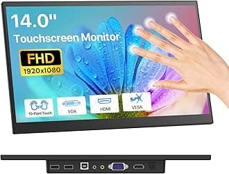 MAGEX 14" Touchscreen Monitor, FHD 1080P Touch Screen with VESA & Speakers, 10-Points Touch Screen Display with USB 2.0 HDMI VGA Port, Touch Screen Monitor for PC/Laptop/Ras Pi/Machines