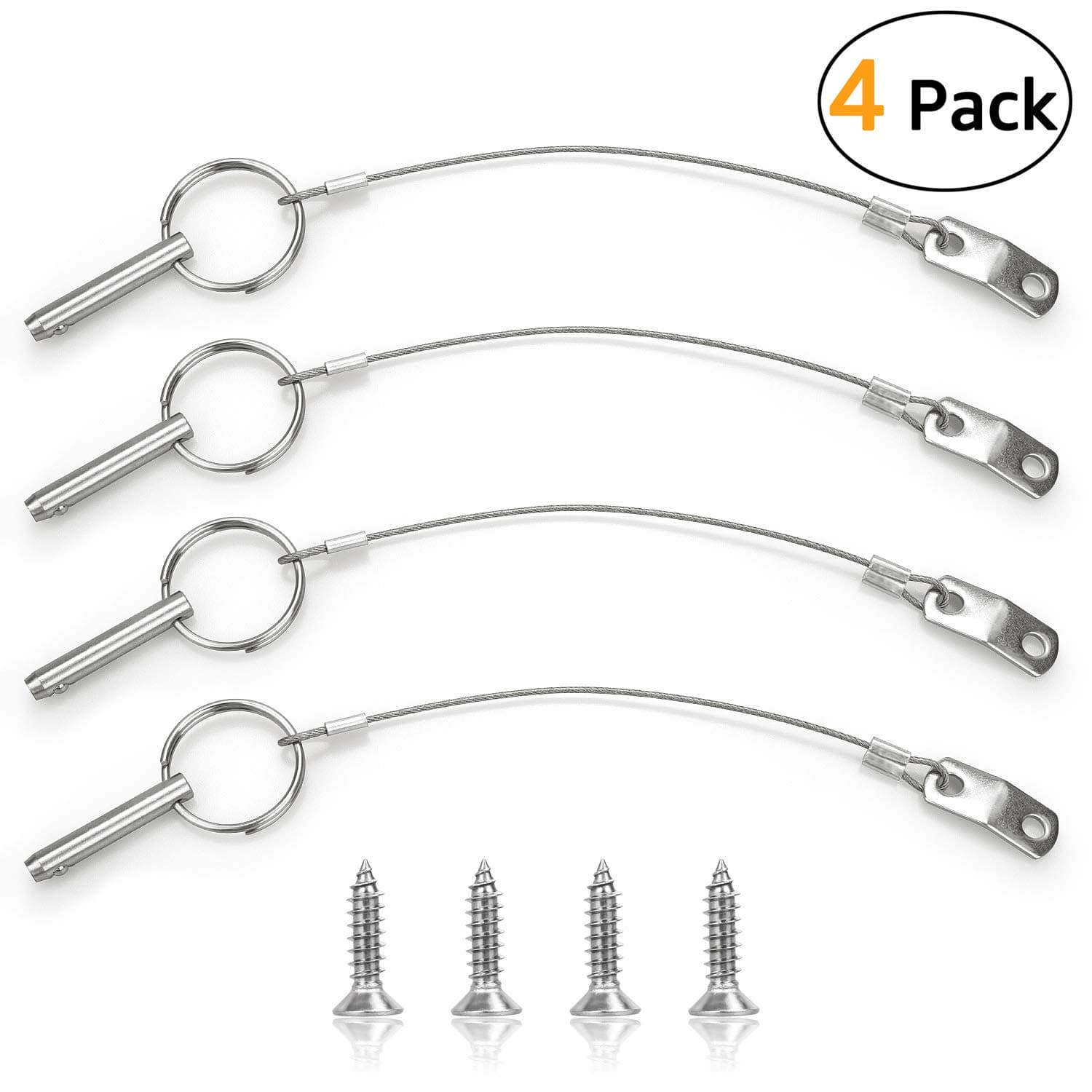 Quick Release Pin Bimini Top Pins Diameter 0.25 Inch,Total Length 1.49 Inch, Usable Length 1 Inch, with Lanyard for Boat Bimini Top Deck Hinge (4 PCS)