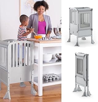 Guidecraft (Gray) - Contemporary Kitchen Helper - Grey: Adjustable Height Wooden Tower Step Stool For Toddlers