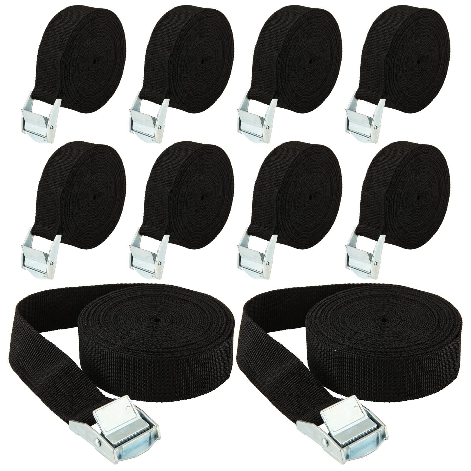 10 Pack 5m Black Roof Rack Straps, 25mm Adjustable Heavy Duty Lashing Straps with Cam Buckle for Trucks, Car, Motorcycle, Trailer