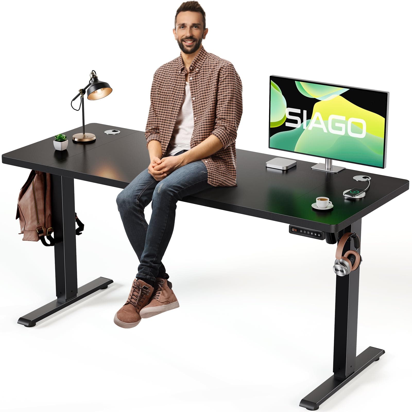 SIAGO Electric Standing Desk Adjustable - 55 x 24 Inch Sit Stand up Desk with Cable Management - 3 Memory Preset Adjustable Height Table