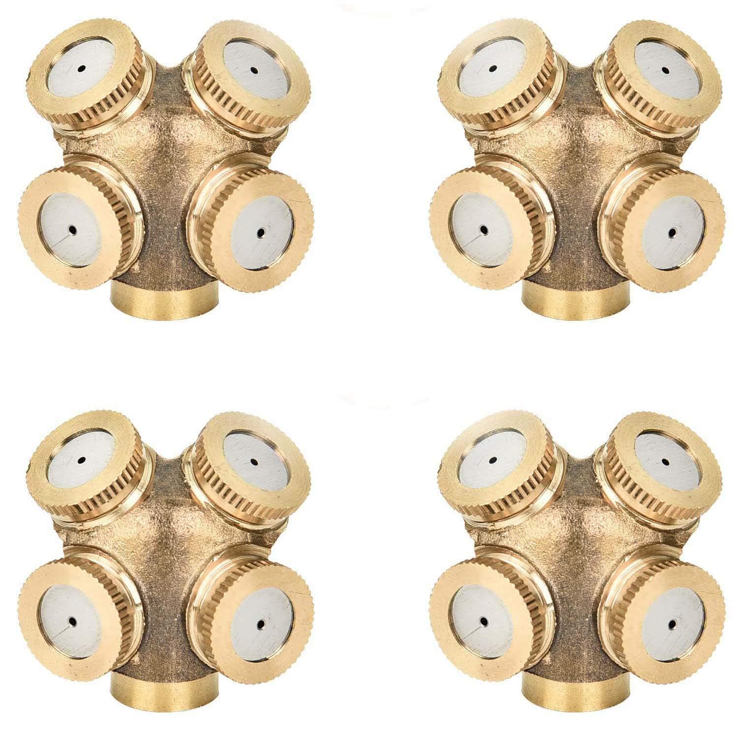 KUWAN 4 Piece 1/2" Brass Misting Spray Nozzle 4 Holes Garden Sprinklers Irrigation Connector Fitting External Thread Water Pipe