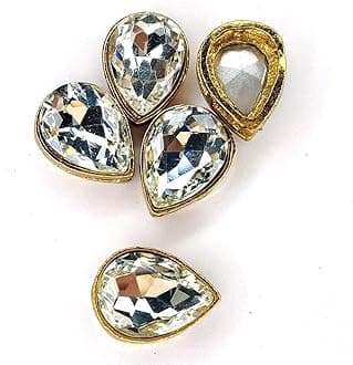 Kundan Stones Glass Beads for Craft, Embroidery and Jewellery Making (20MM Drop 10Pcs Crystal Clear)