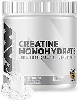 RawNutrition Creatine Monohydrate Powder Unflavored | Micronized Creatine Monohydrate Supplement Helps Workout Performance, Build Muscle & Strength | Creatine for Men & Women, 150g (30 Servings)