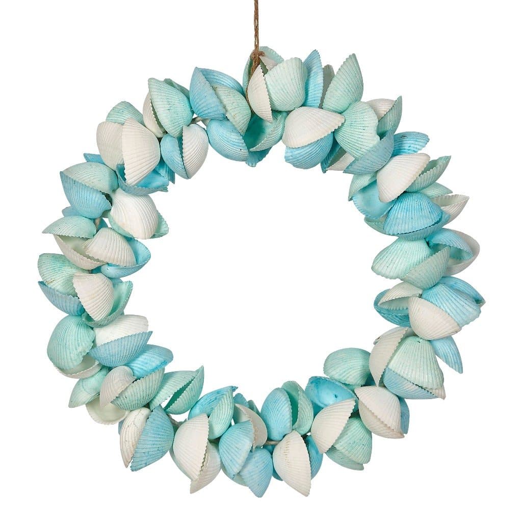 Ark Shells Wreath 12" White/Green/Blue, Nautical Beach Home Decor, Coastal Decorations