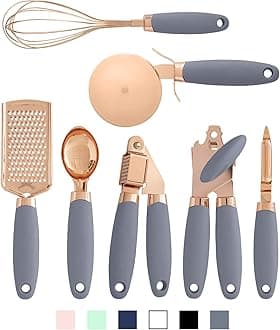 COOK WITH COLOR Kitchen Gadget Set Copper Plated Stainless Steel Utensils with Soft Touch Handles, Copper Grey, 7 Pieces
