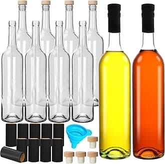DHSBTLS 10 Pack 750 ml Clear Glass Bottles With Cork Lids & Seal Shrink Capsules Caps,Home Brewing Wine & Juicing Bottles For Bordeaux Wine,Beverage, Sparkling Wine,Kefir,Decor