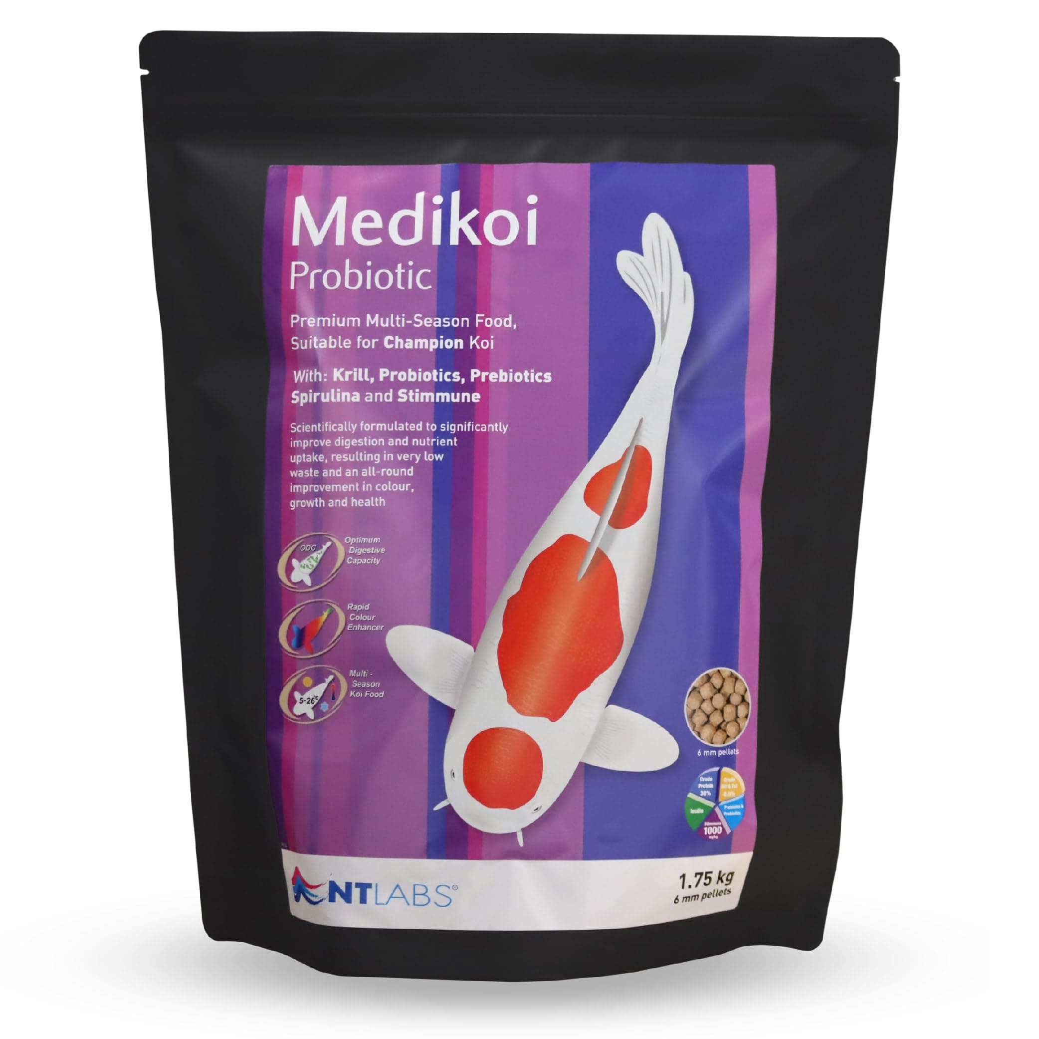 NT Labs Medikoi Probiotic Multi-Season, Complete Feed For All Pond Fish, Ideal For All Year Round Feeding, Rich in Probiotic Bacteria, Maintains Immune System, Koi Fish Food (6 mm) (1.75 kg)