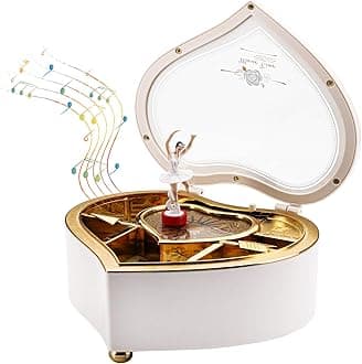 yarlung Ballerina Music Box for Valentine's Day Gift, White Heart Rotating Dancing Girl Gift Box for Jewelry, Trinket, Mother's Day Birthday