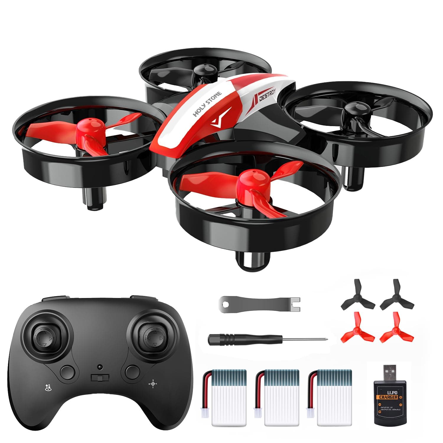 Mini Drone for Kids and Beginners RC Nano Quadcopter Indoor Small Helicopter Plane with Auto Hovering, 3D Flips, Headless Mode and 3 Batteries, Great Gift Toy for Boys and Girls, HS210 Red
